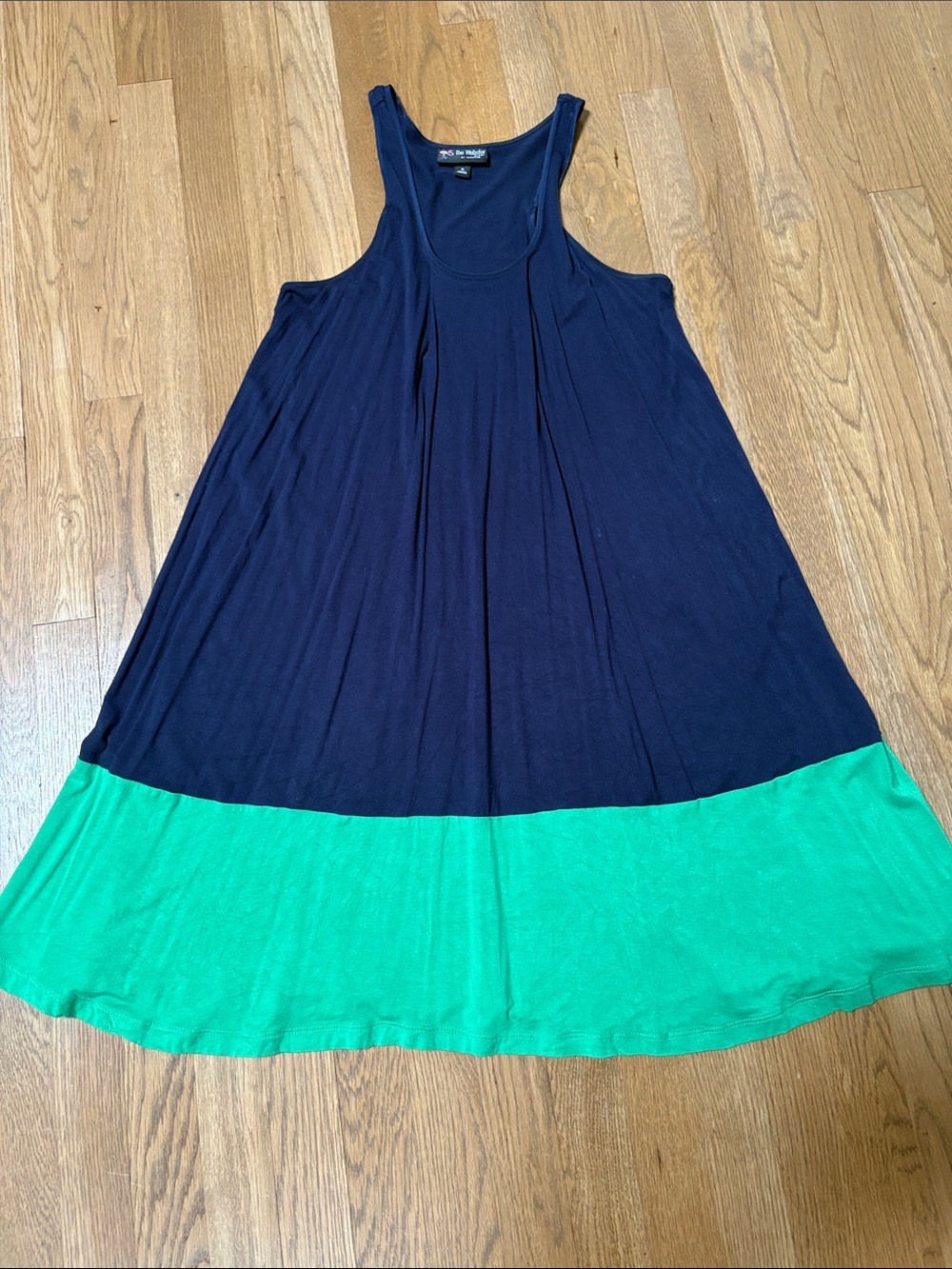 Navy and Bright Green Colorblock Swing Tank Dress